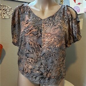 Juicy Couture Pink and Gray Cold-Shoulder V-Neck Blouse